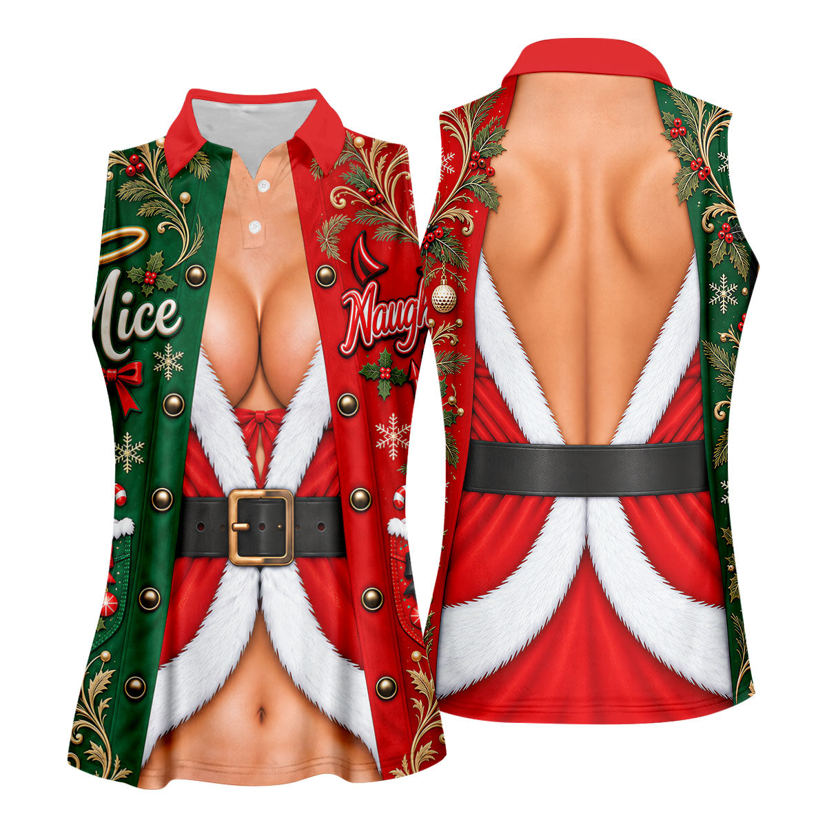 Nice Naughty Busty Santa Christmas Golf Shirt, Womens Golf Tops, Womens Golf Apparel