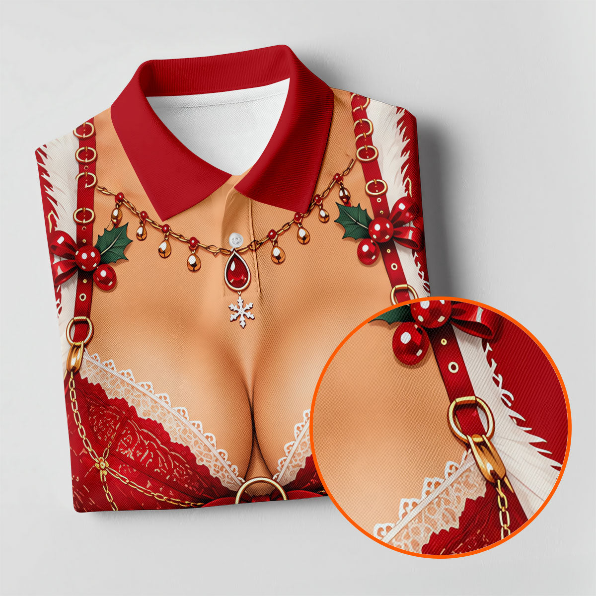 Red Lace Bra Harness Santa Christmas Golf Shirt, Ladies Golf Tops, Womens Golf Shirts