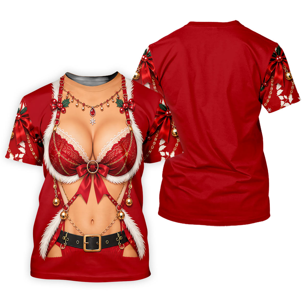 Red Lace Bra Harness Santa Christmas Golf Shirt, Mens Golf Apparel, Golf Polo For Men