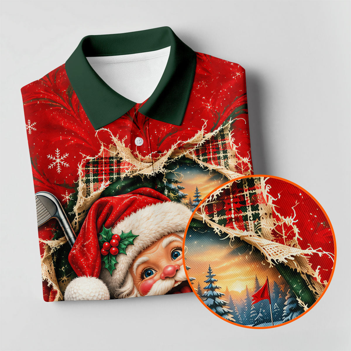 Santa Breaks Through Plaid Christmas Golf Shirt, Womens Golf Shirts, Womens Golf Tops