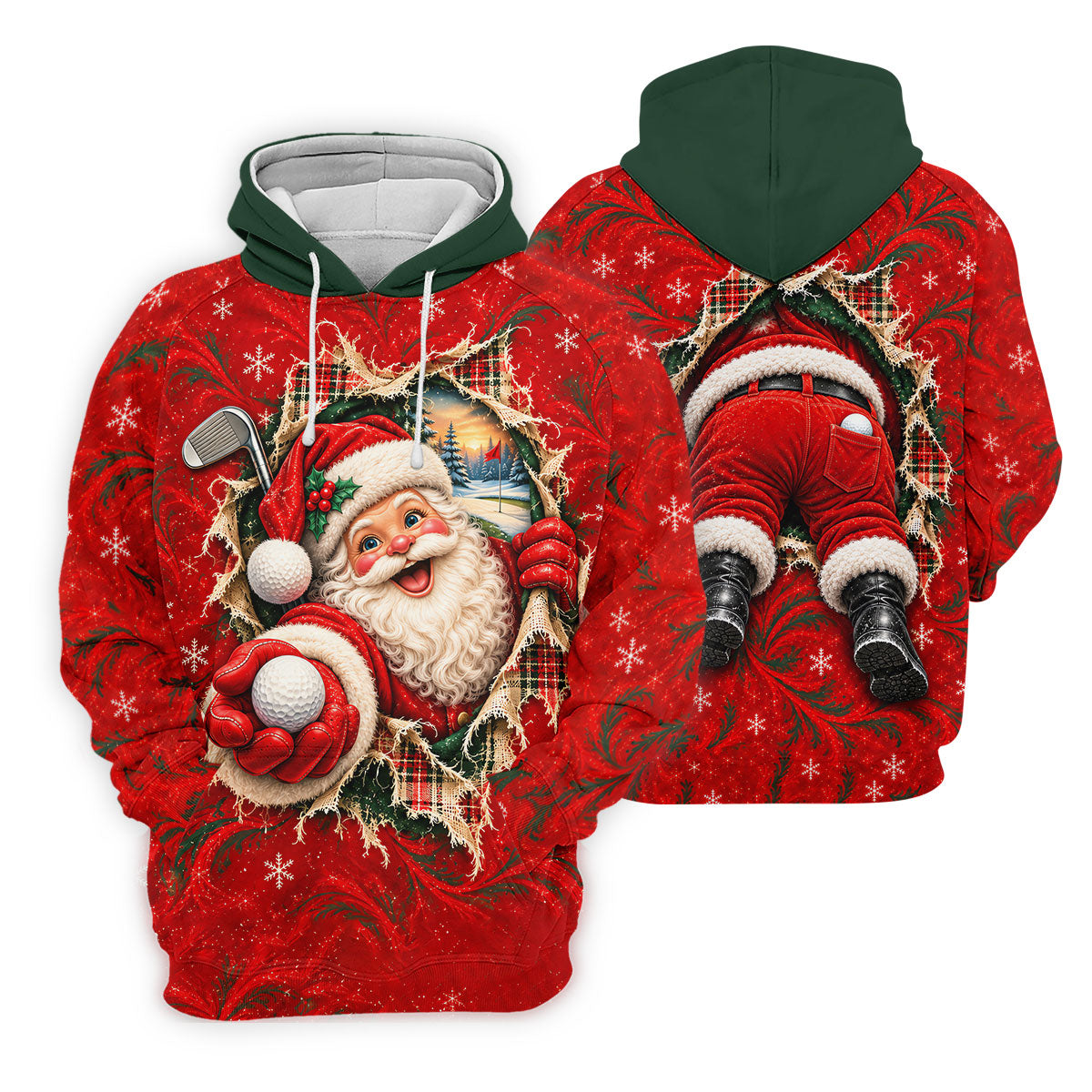 Santa Breaks Through Plaid Christmas Golf Shirt, Golf Gifts For Men, Mens Golf Polo