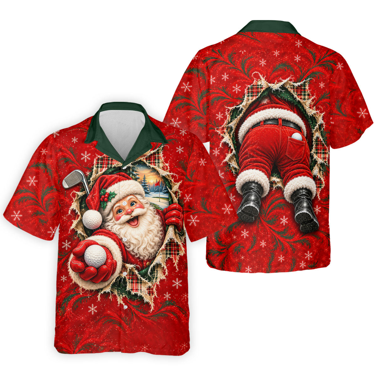 Santa Breaks Through Plaid Christmas Golf Shirt, Golf Gifts For Men, Mens Golf Polo