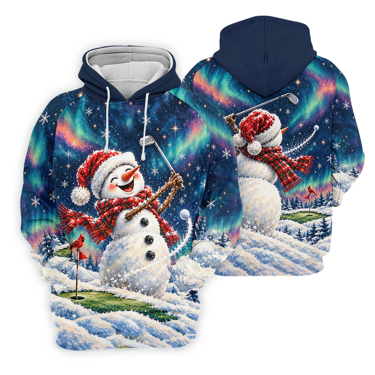 Aurora Snowman Golfer Christmas Golf Shirt, Funny Mens Golf Shirts, Mens Golf Apparel