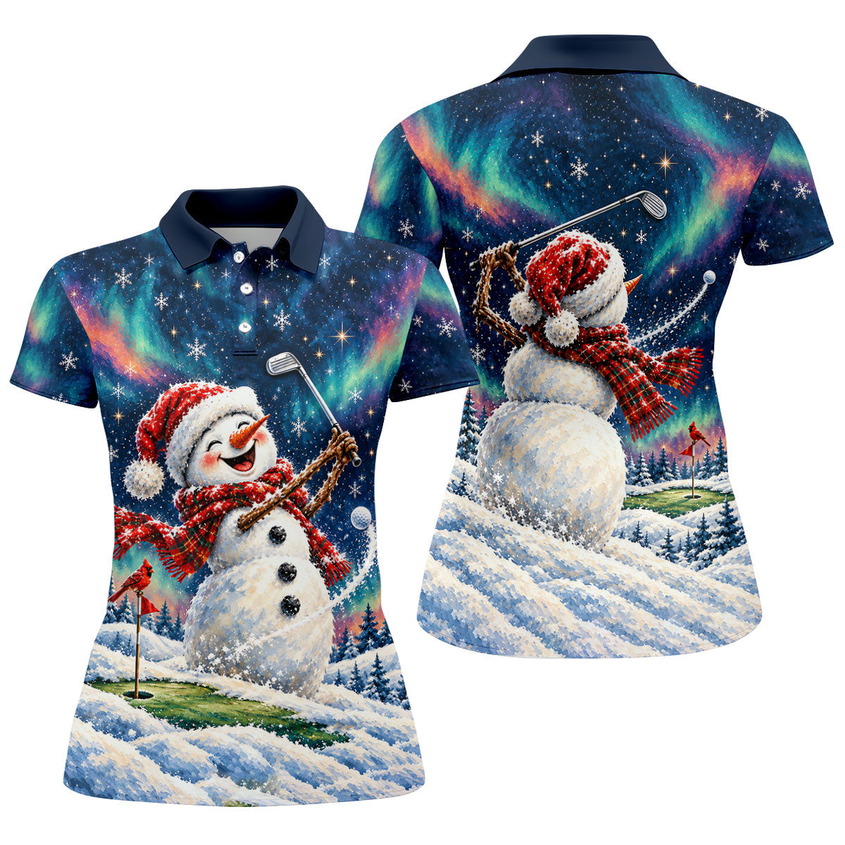Aurora Snowman Golfer Christmas Golf Shirt, Golf Shirts For Women, Ladies Golf Shirts