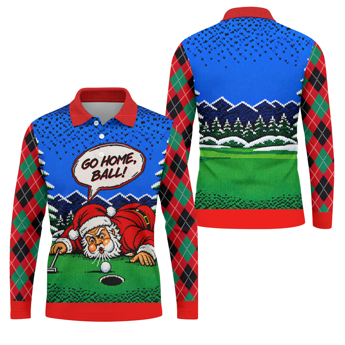 Go Home Ball Santa Putting Christmas Golf Shirt, Mens Golf Clothing, Mens Golf Shirts