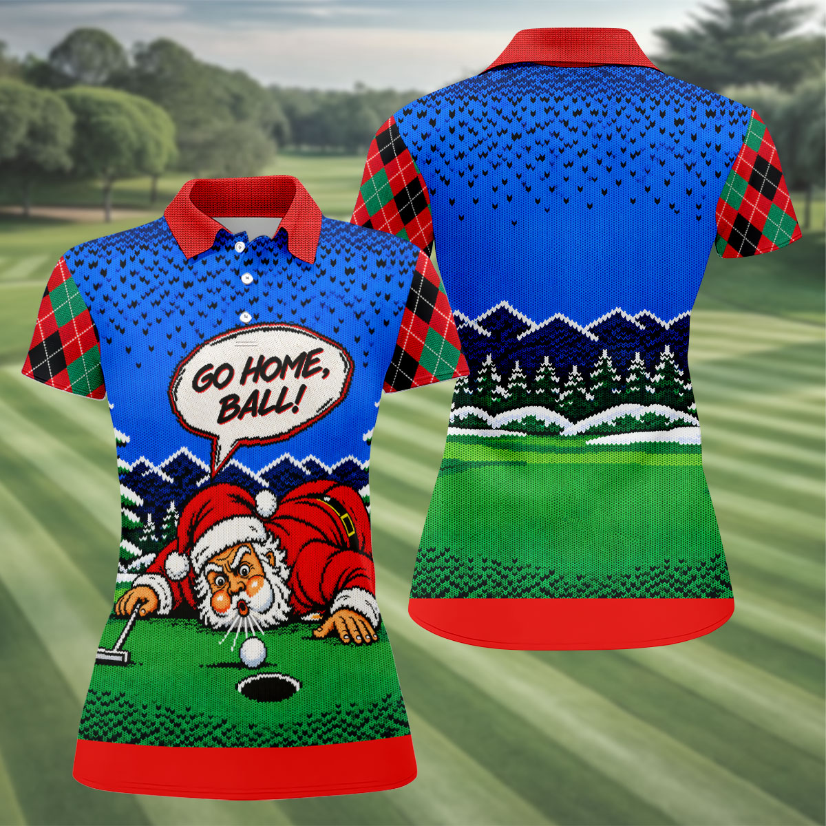 Go Home Ball Santa Putting Christmas Golf Shirt, Ladies Golf Tops, Ladies Golf Shirts