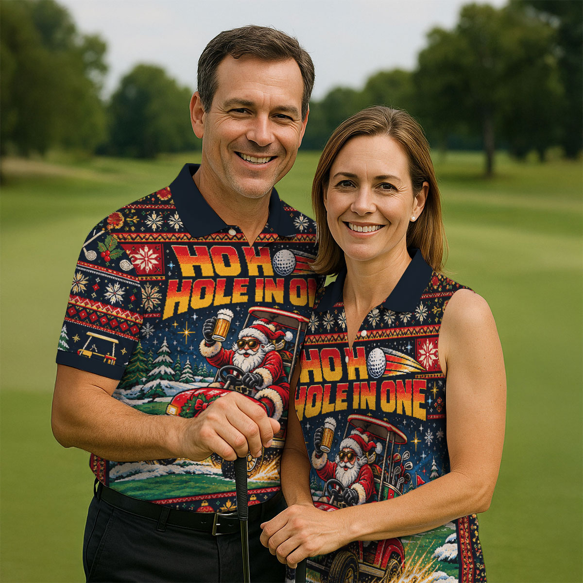 Ho Ho Hole In One Santa Christmas Golf Shirt, Mens Golf Clothing, Mens Golf Shirts