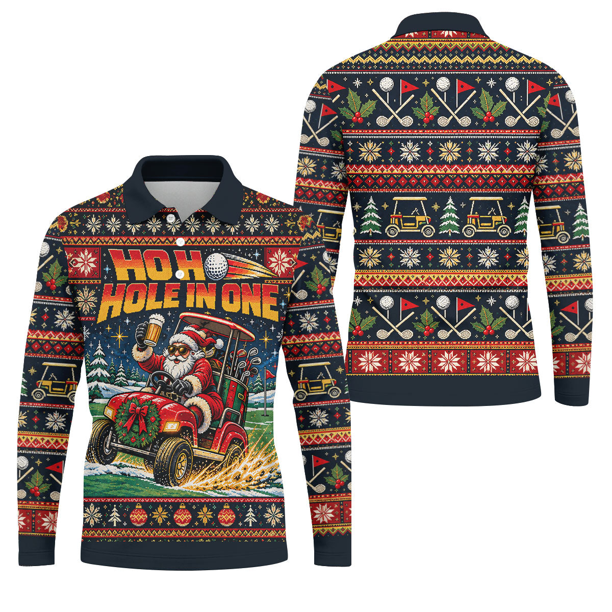 Ho Ho Hole In One Santa Christmas Golf Shirt, Mens Golf Clothing, Mens Golf Shirts