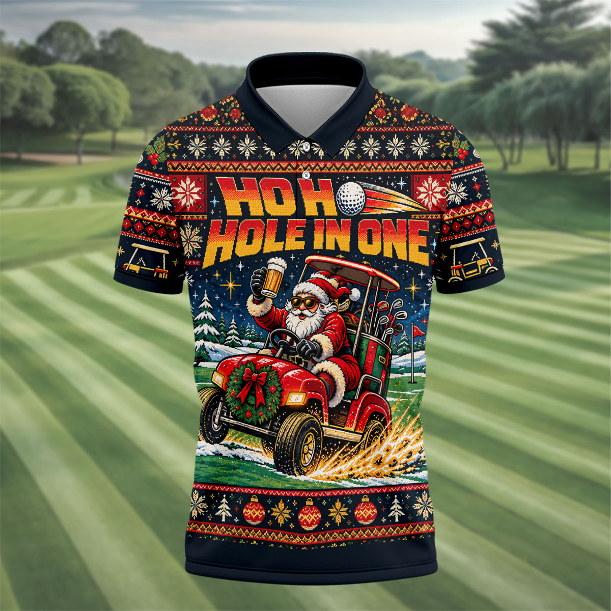 Ho Ho Hole In One Santa Christmas Golf Shirt, Mens Golf Clothing, Mens Golf Shirts