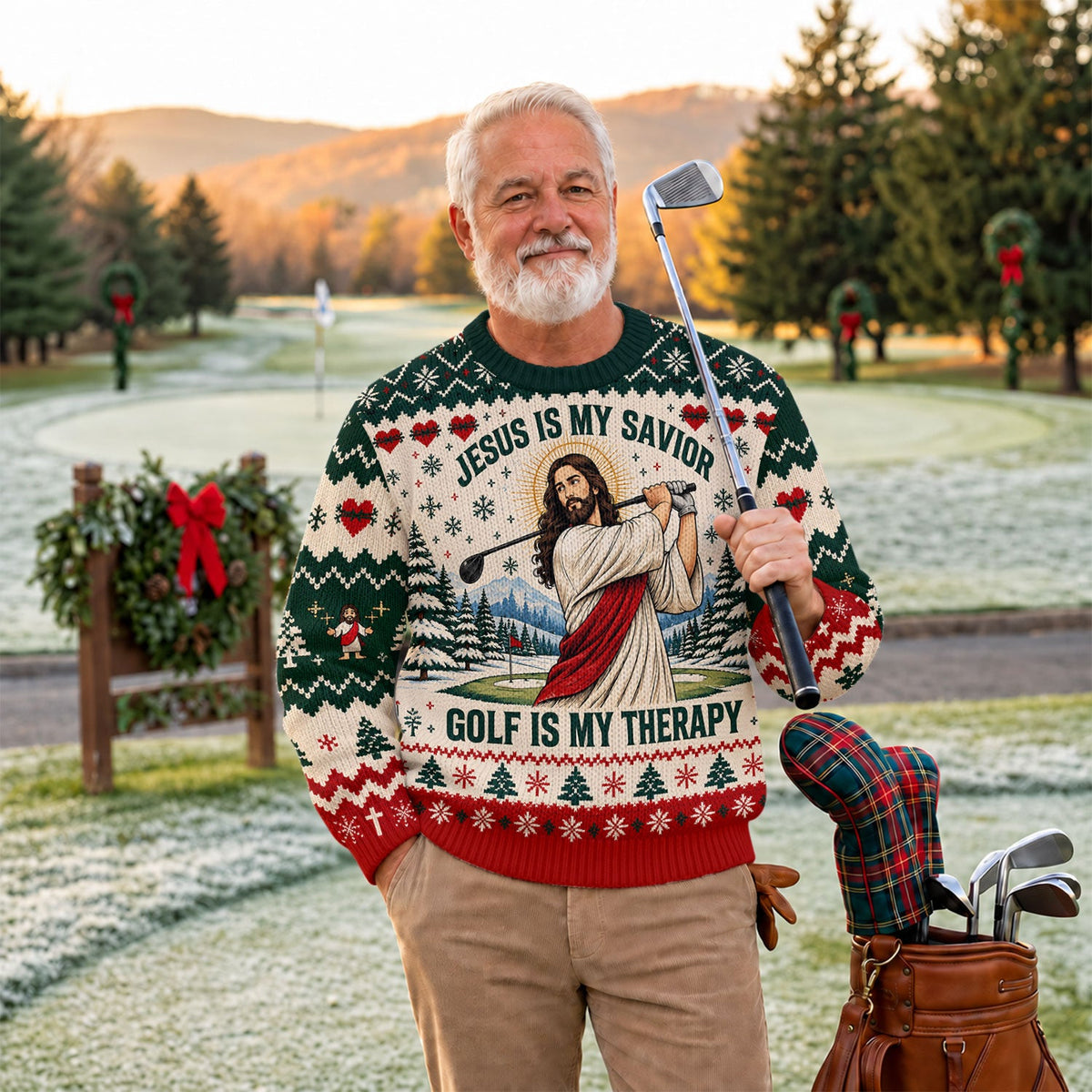 Jesus Savior Golf Therapy Ugly Christmas Sweater, Ugly Sweater Party, Funny Xmas Gift