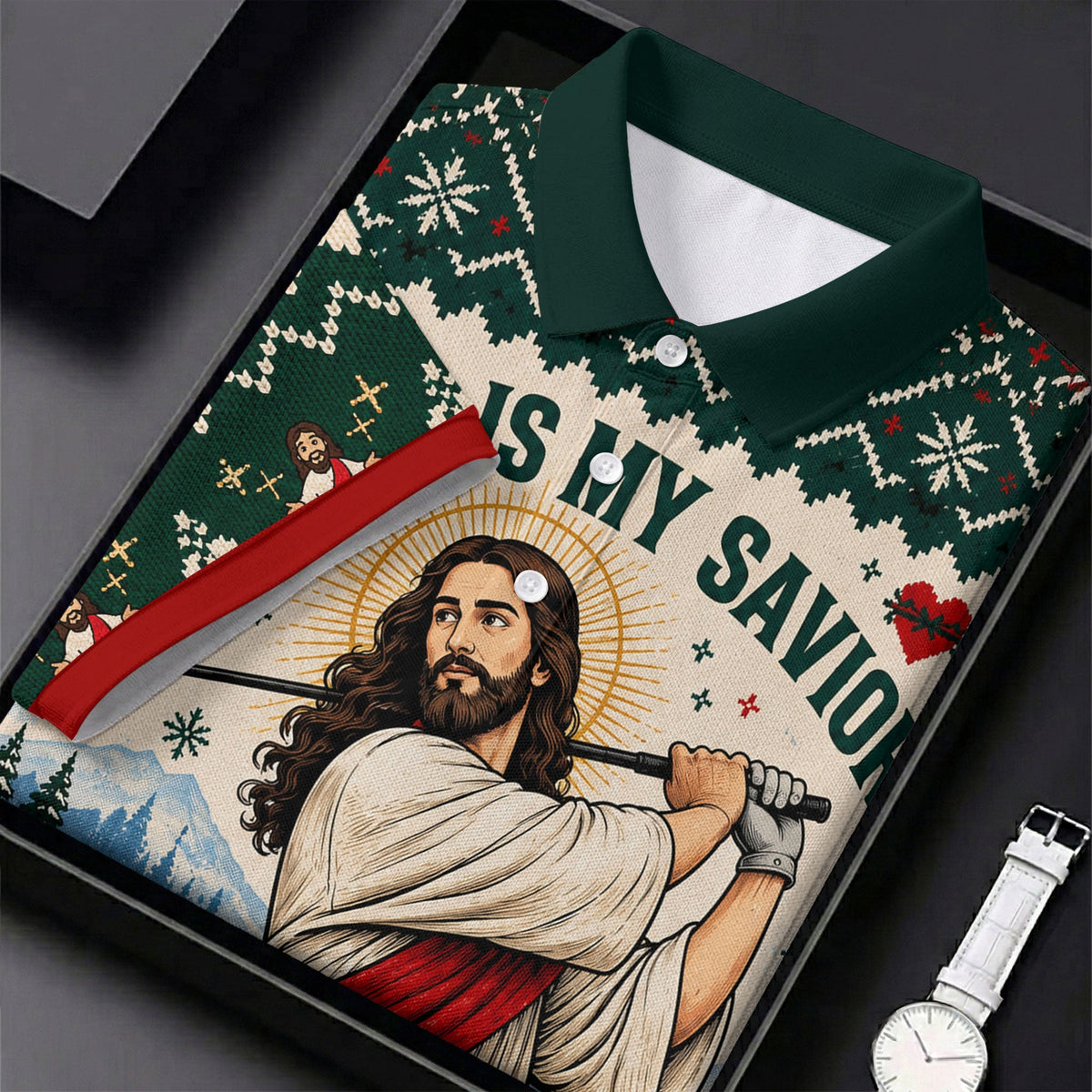 Jesus Savior Golf Therapy Christmas Golf Shirt, Mens Golf Shirts, Mens Golf Apparel