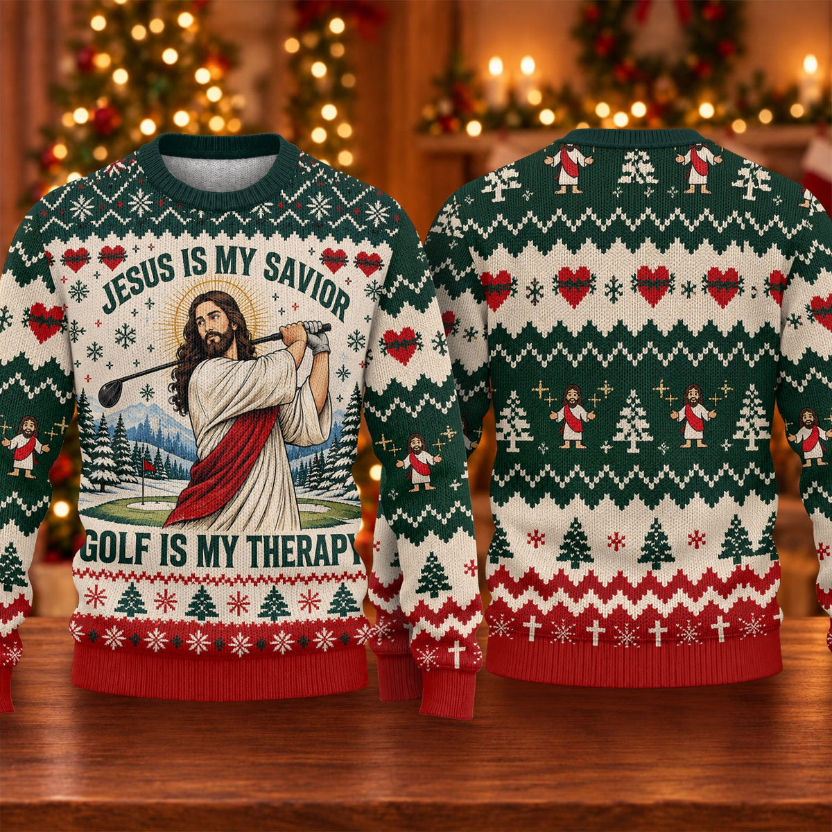 Jesus Savior Golf Therapy Ugly Christmas Sweater, Ugly Sweater Party, Funny Xmas Gift