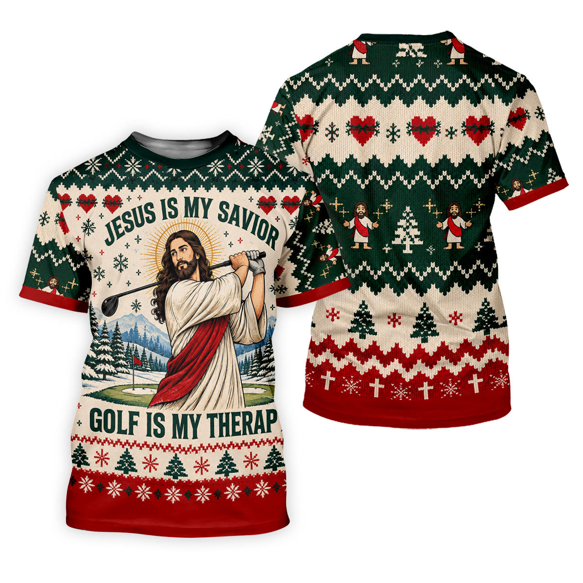 Jesus Savior Golf Therapy Christmas Golf Shirt, Mens Golf Shirts, Mens Golf Apparel