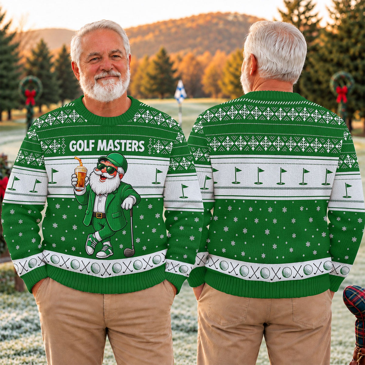 Green Jacket Santa Beer Ugly Christmas Sweater, Christmas Golf Gift, Golf Lover Gifts