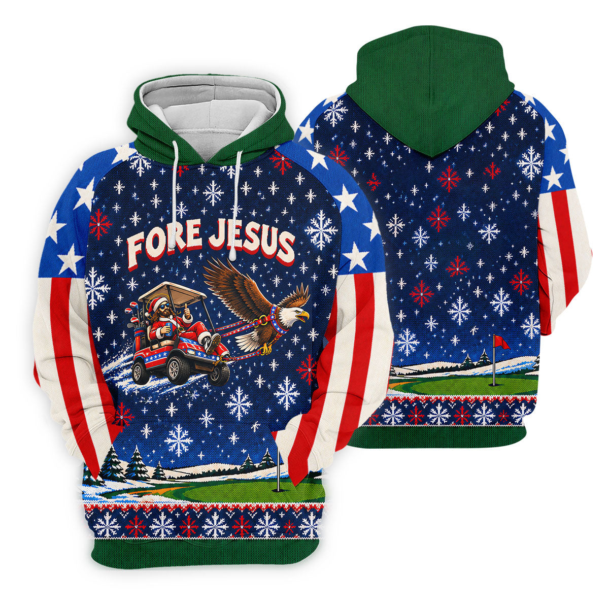 Fore Jesus Eagle Flag Christmas Golf Shirt, Womens Golf Clothing, Womens Golf Apparel