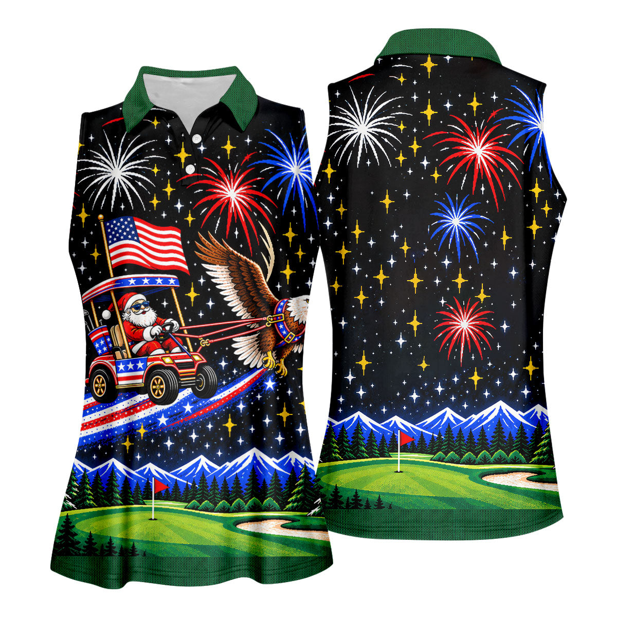 Eagle Santa Golf Cart Christmas Golf Shirt, Ladies Golf Shirts, Golf Shirts For Women