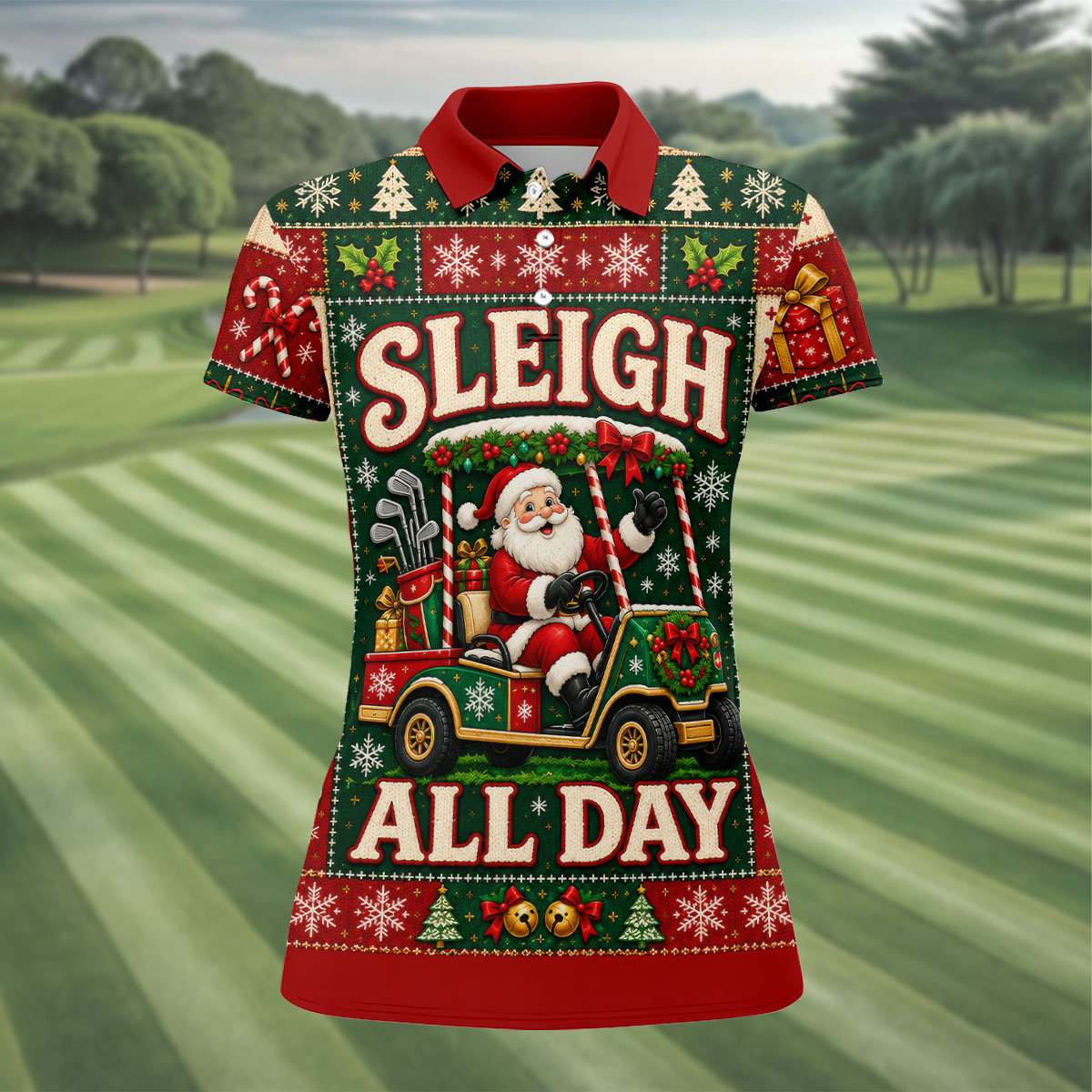 Sleigh All Day Santa Christmas Golf Shirt, Womens Golf Clothing, Golf Gifts For Women