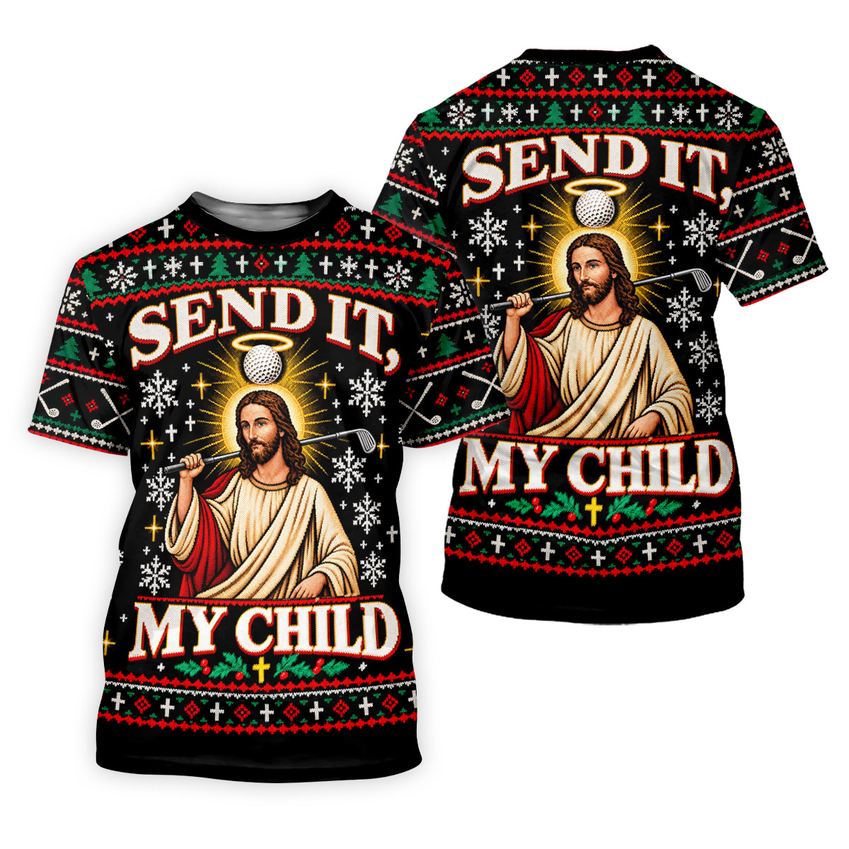 Send It Golf Halo Jesus Christmas Golf Shirt, Ladies Golf Tops, Womens Golf Clothing