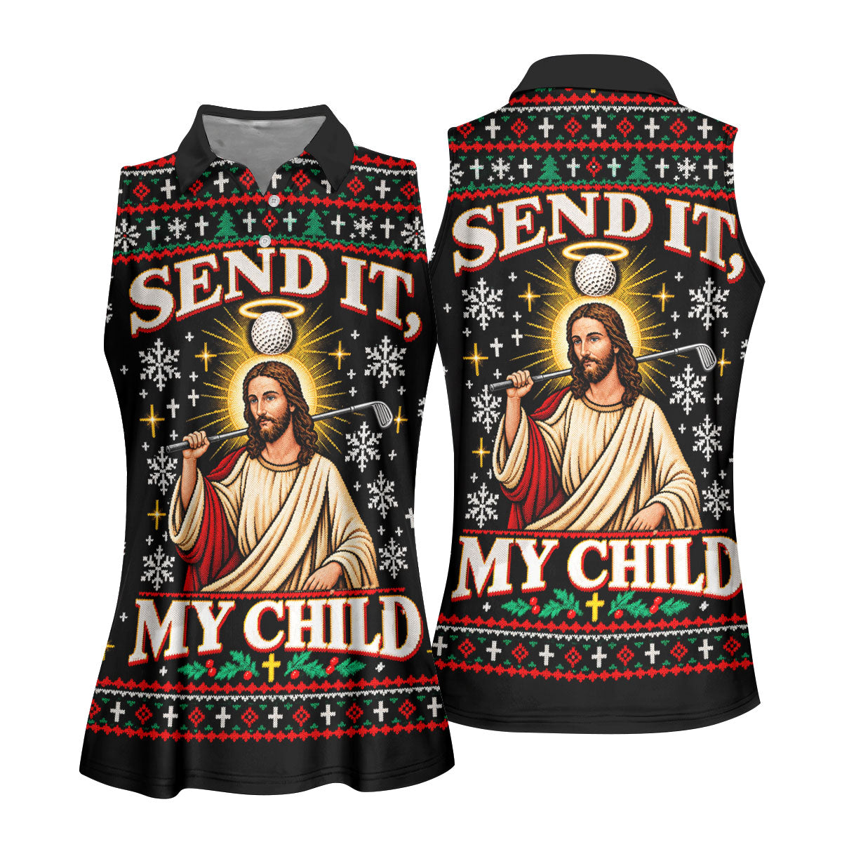 Send It Golf Halo Jesus Christmas Golf Shirt, Ladies Golf Tops, Womens Golf Clothing