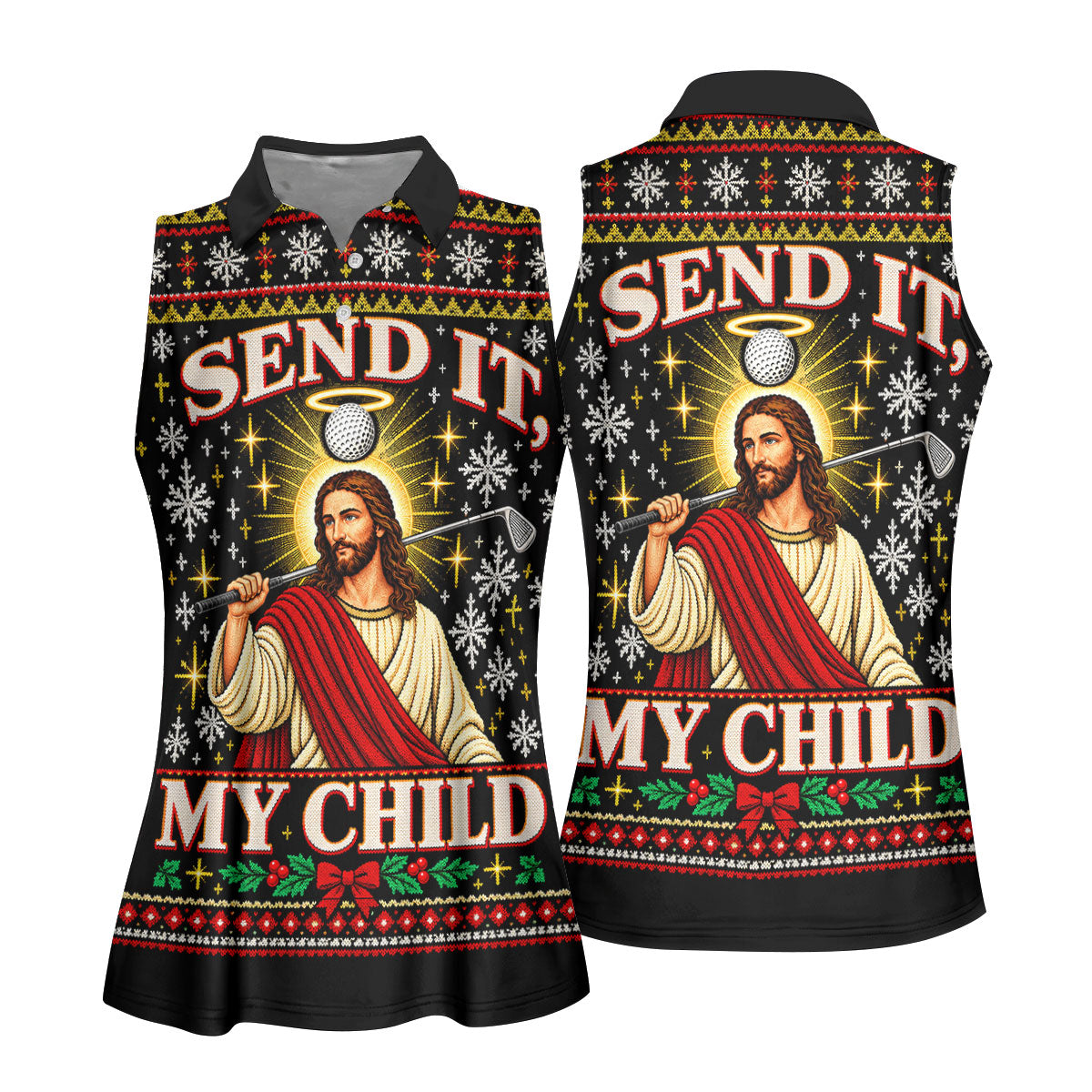 Send It My Child Jesus Christmas Golf Shirt, Ladies Golf Apparel, Womens Golf Apparel