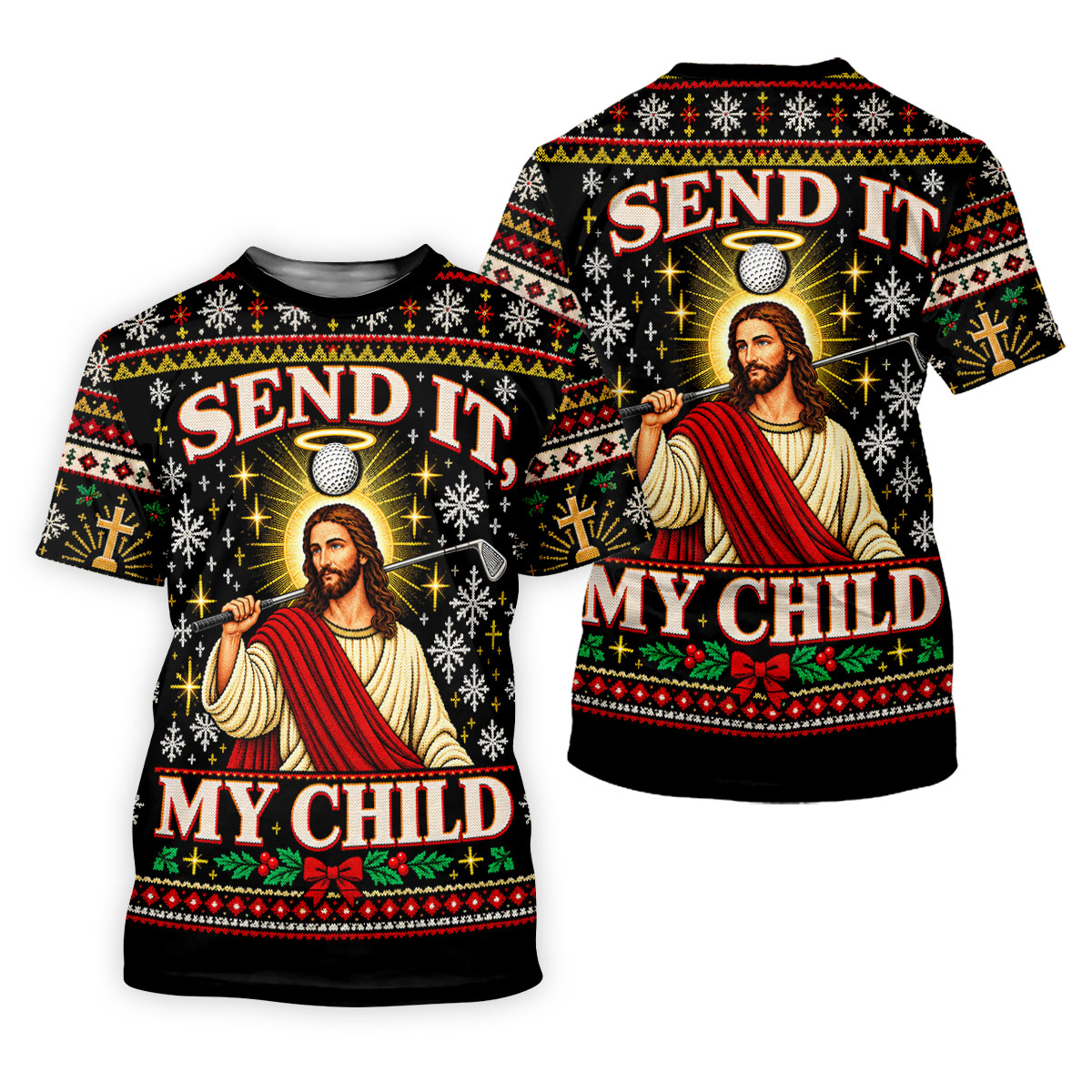 Send It My Child Jesus Christmas Golf Shirt, Ladies Golf Apparel, Womens Golf Apparel