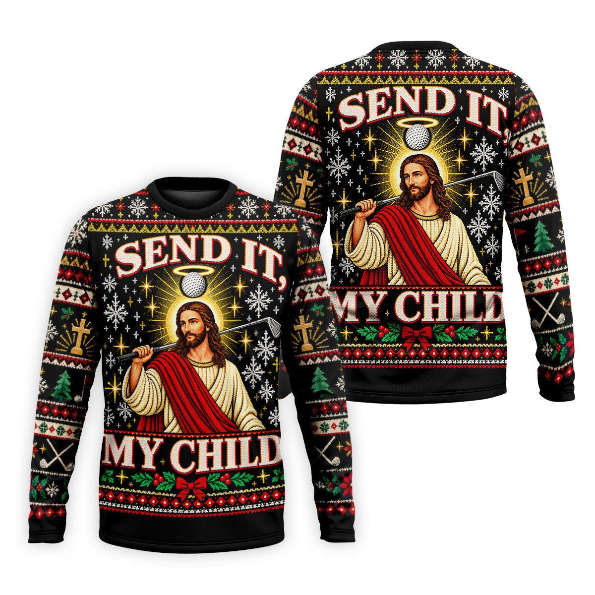 Send It My Child Jesus Christmas Golf Shirt, Mens Golf Polo, Mens Holiday Golf Shirts