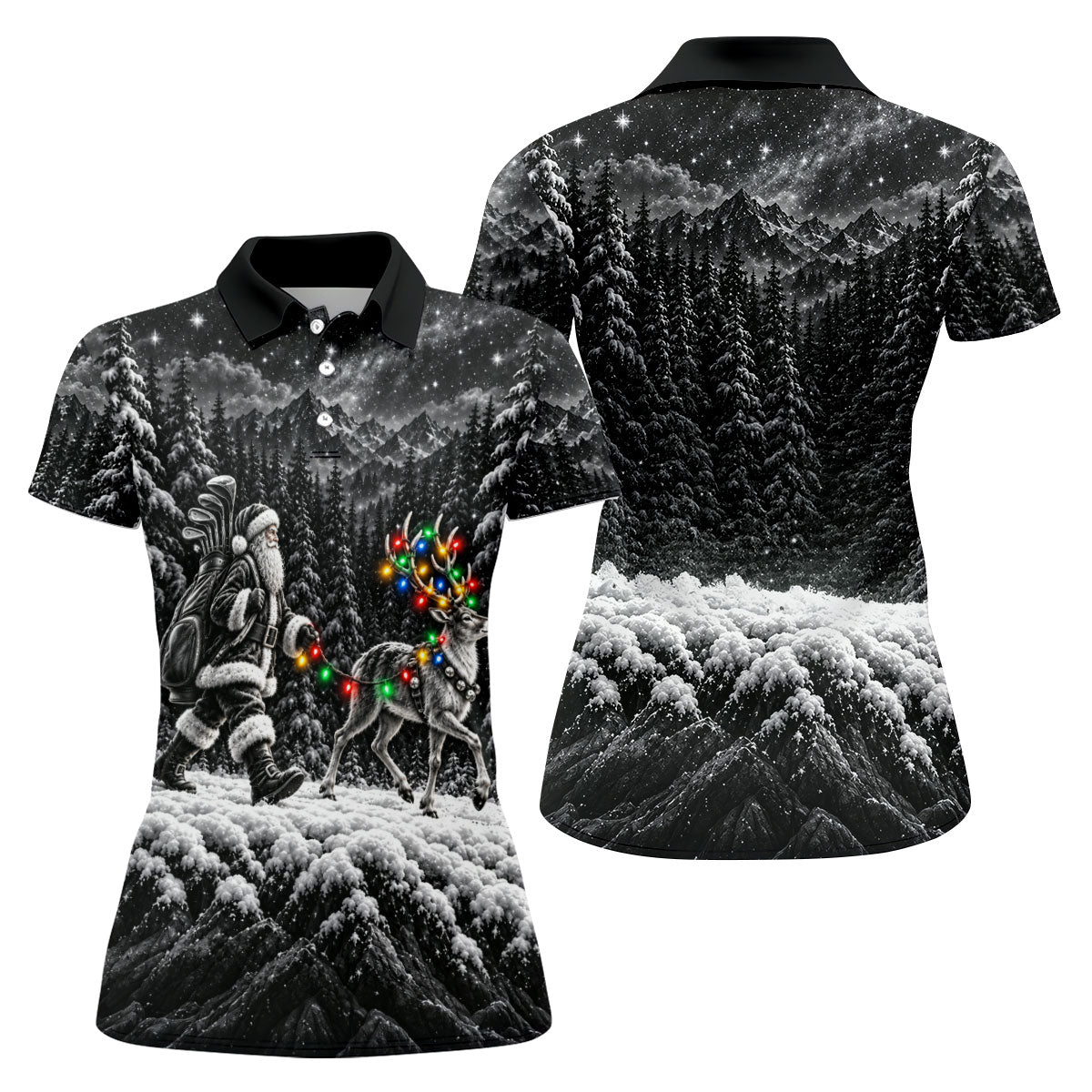 Santa Reindeer Lights Christmas Golf Shirt, Golf Gifts For Women, Womens Golf Shirts