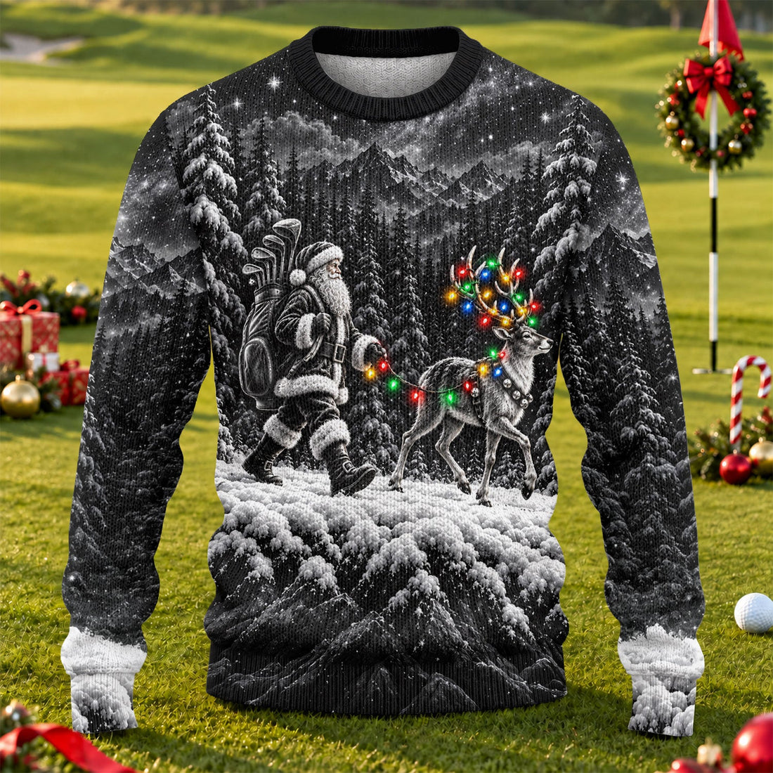 Santa Reindeer Lights Ugly Christmas Sweater, Funny Xmas Gift, Funny Christmas Outfit