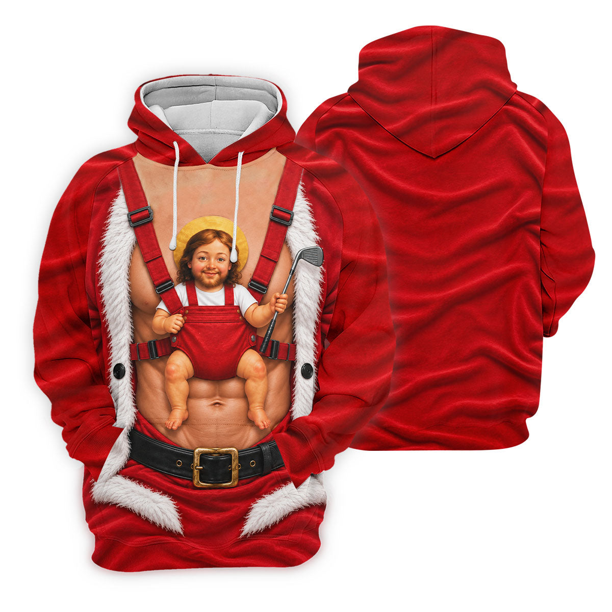 Santa Abs Baby Carrier Christmas Golf Shirt, Mens Golf Clothing, Golf Shirts For Men