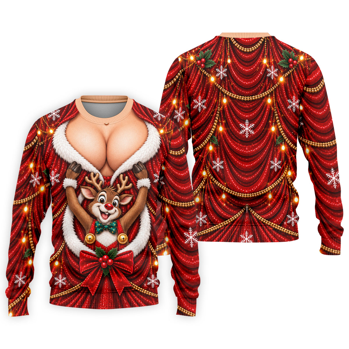 Busty Reindeer Santa Suit Christmas Golf Shirt, Mens Golf Polo, Golf Shirts For Men