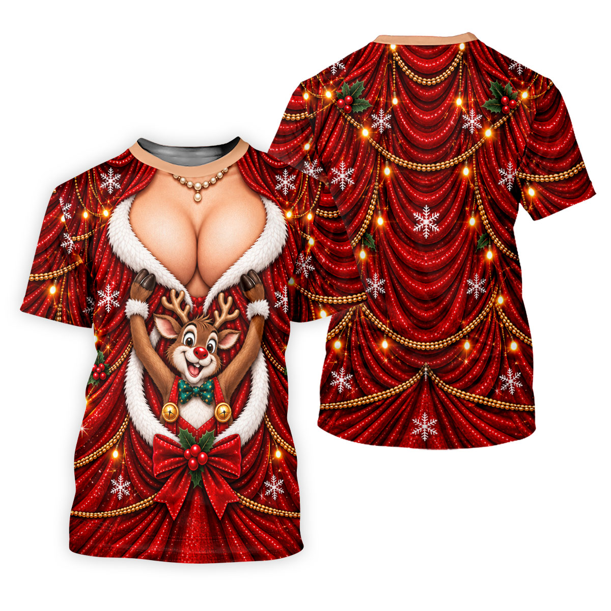 Busty Reindeer Santa Suit Christmas Golf Shirt, Mens Golf Polo, Golf Shirts For Men