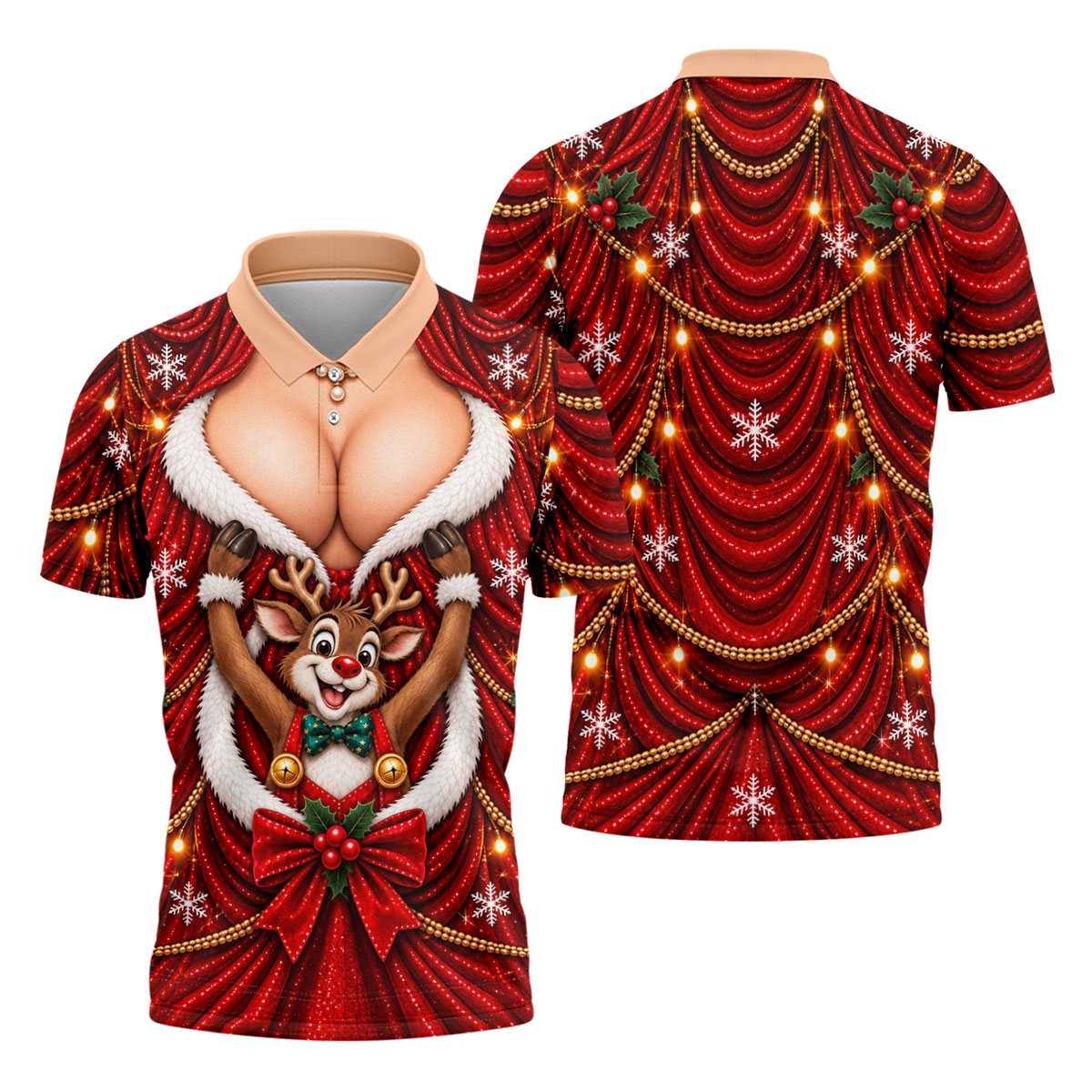 Busty Reindeer Santa Suit Christmas Golf Shirt, Mens Golf Polo, Golf Shirts For Men