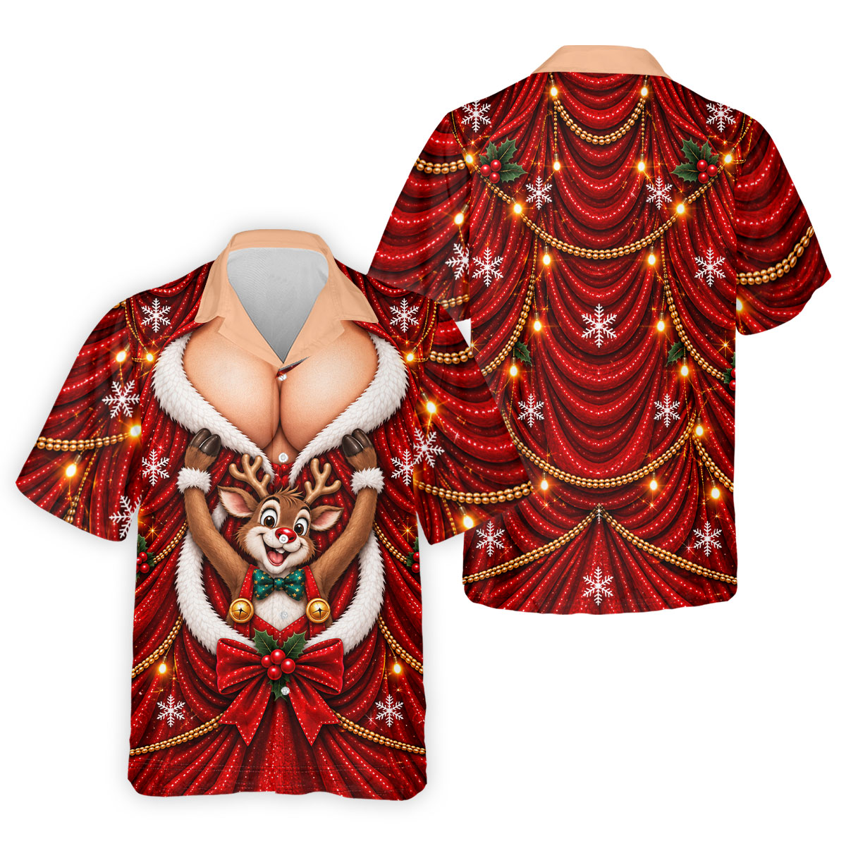 Busty Reindeer Santa Suit Christmas Golf Shirt, Mens Golf Polo, Golf Shirts For Men