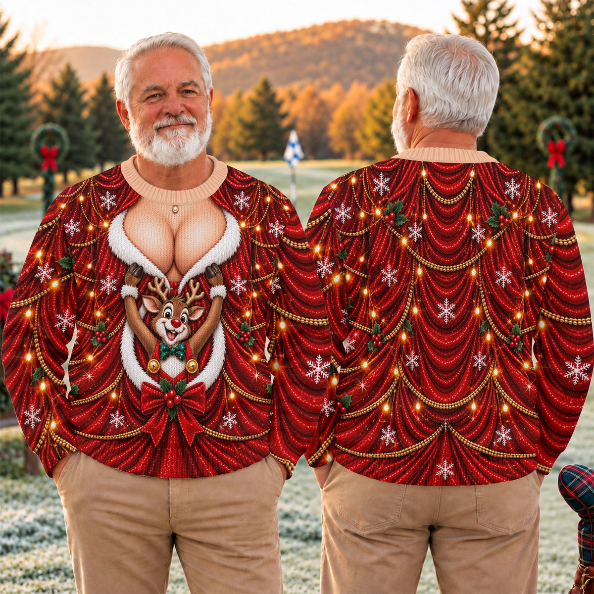 Busty Reindeer Santa Suit Ugly Christmas Sweater, Ugly Sweater Party, Funny Xmas Gift