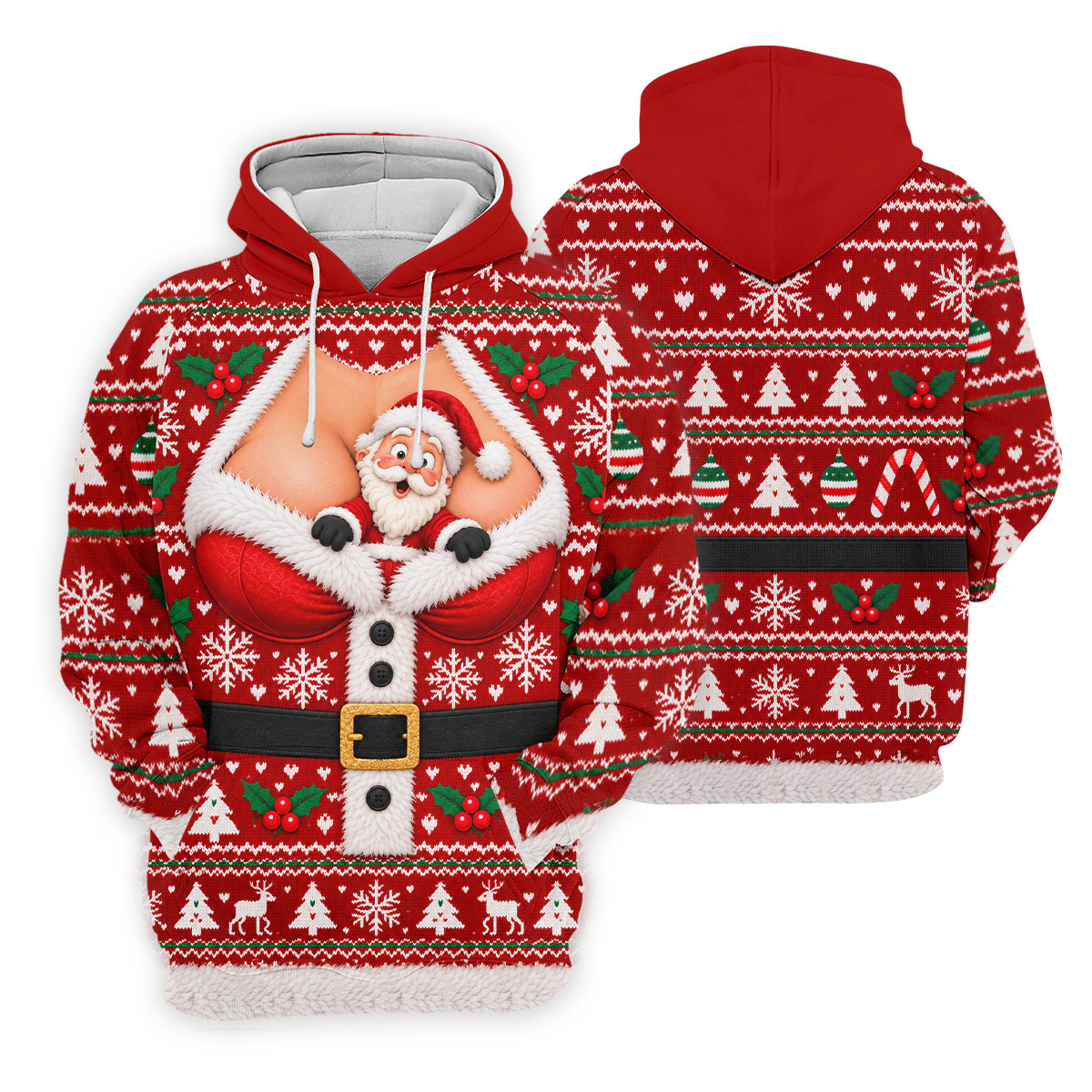 Santa Peeking Busty Knit Christmas Golf Shirt, Ladies Golf Tops, Golf Gifts For Women