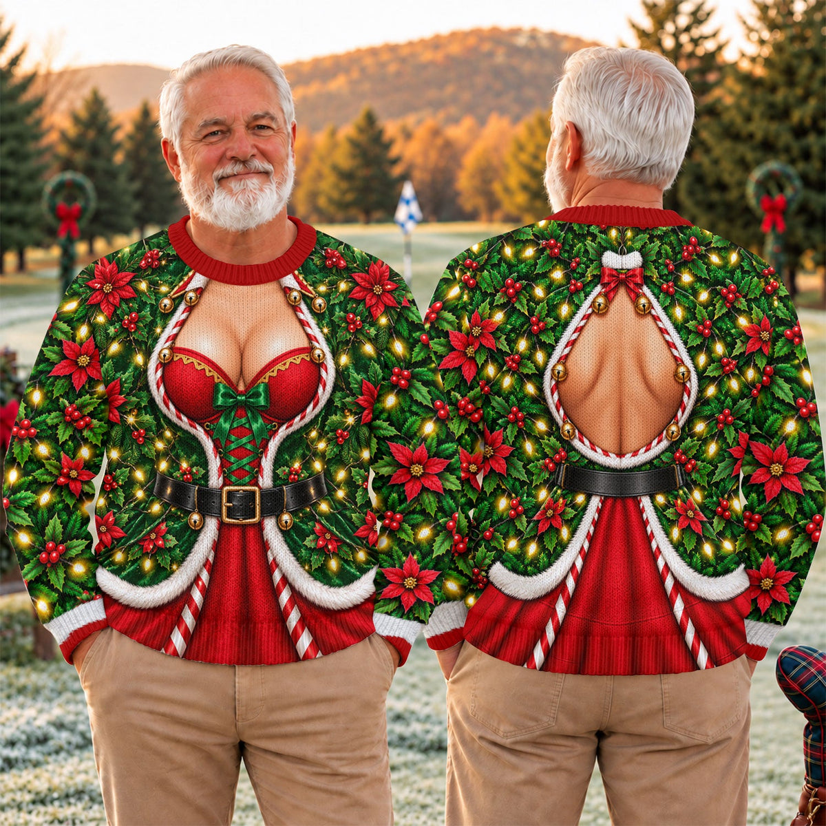 Holly Corset Busty Dress Ugly Christmas Sweater, Funny Xmas Gift, Christmas Golf Gift