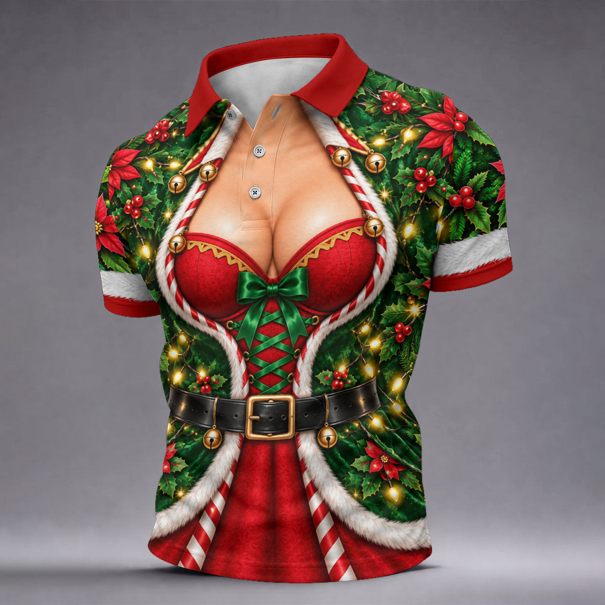 Holly Corset Busty Dress Christmas Golf Shirt, Golf Gifts For Men, Mens Golf Clothing