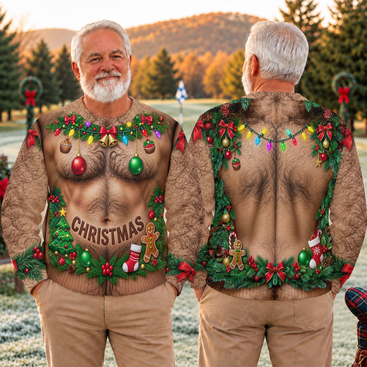 Hairy Chest Ornaments Ugly Christmas Sweater, Christmas Gifts, Christmas Party Outfit