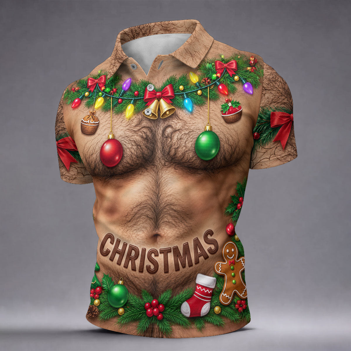 Hairy Chest Ornaments Christmas Golf Shirt, Golf Shirts For Men, Golf Gifts For Men