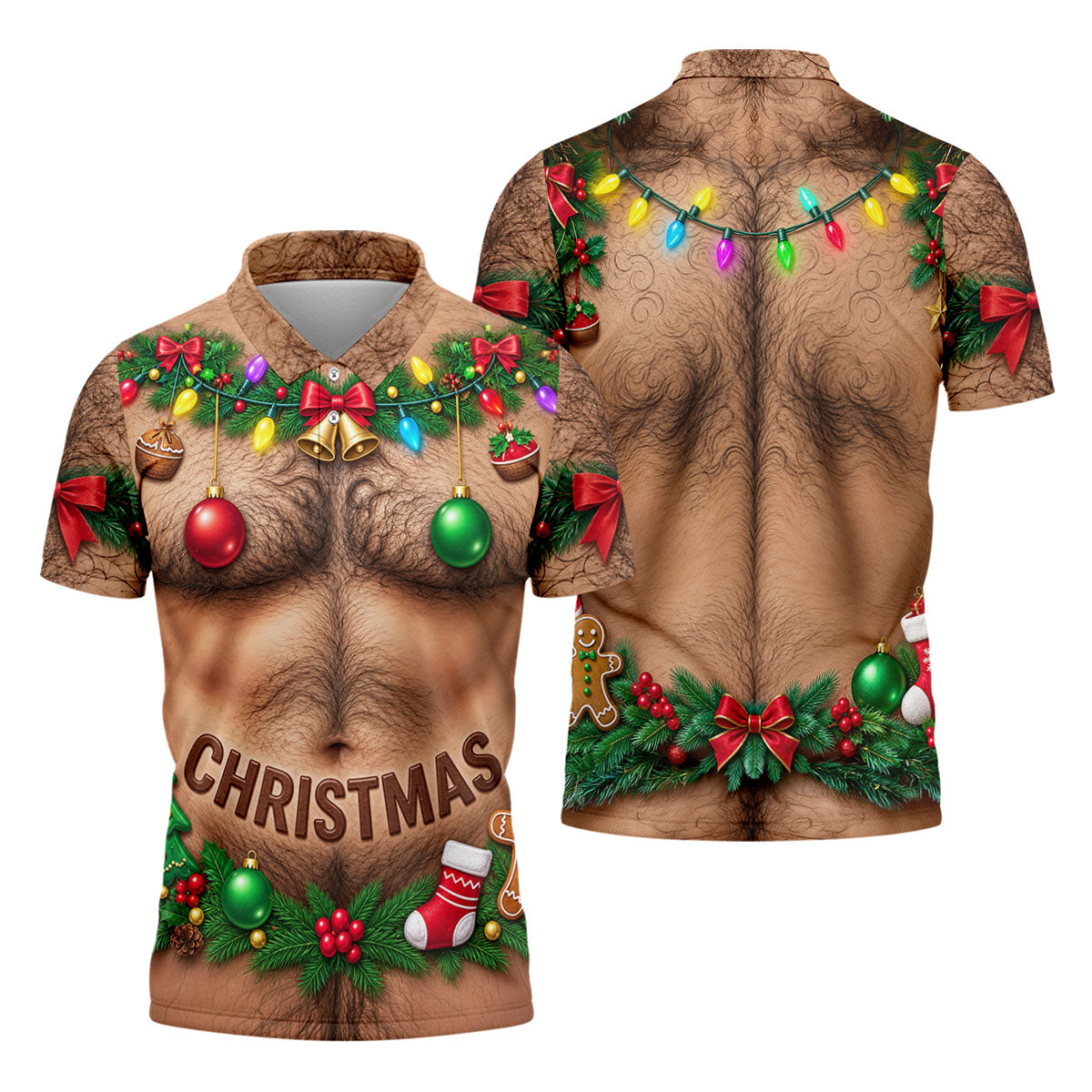 Hairy Chest Ornaments Christmas Golf Shirt, Golf Shirts For Men, Golf Gifts For Men