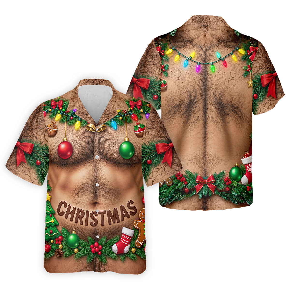 Hairy Chest Ornaments Christmas Golf Shirt, Golf Shirts For Men, Golf Gifts For Men