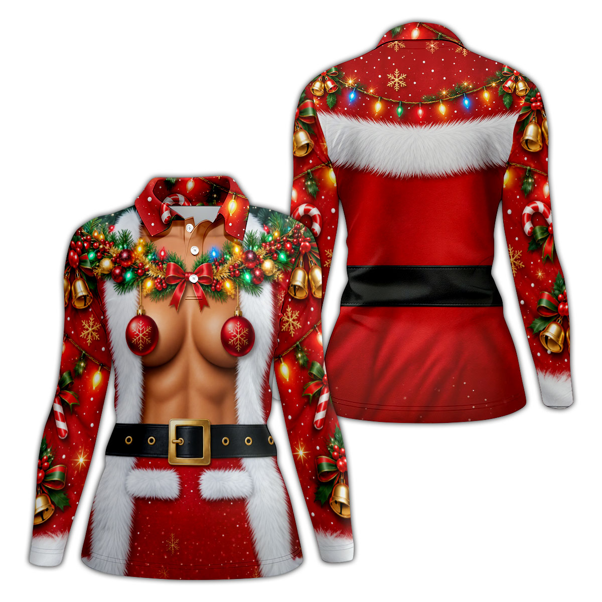 Ornament Pasties Santa Christmas Golf Shirt, Womens Golf Apparel, Ladies Golf Apparel