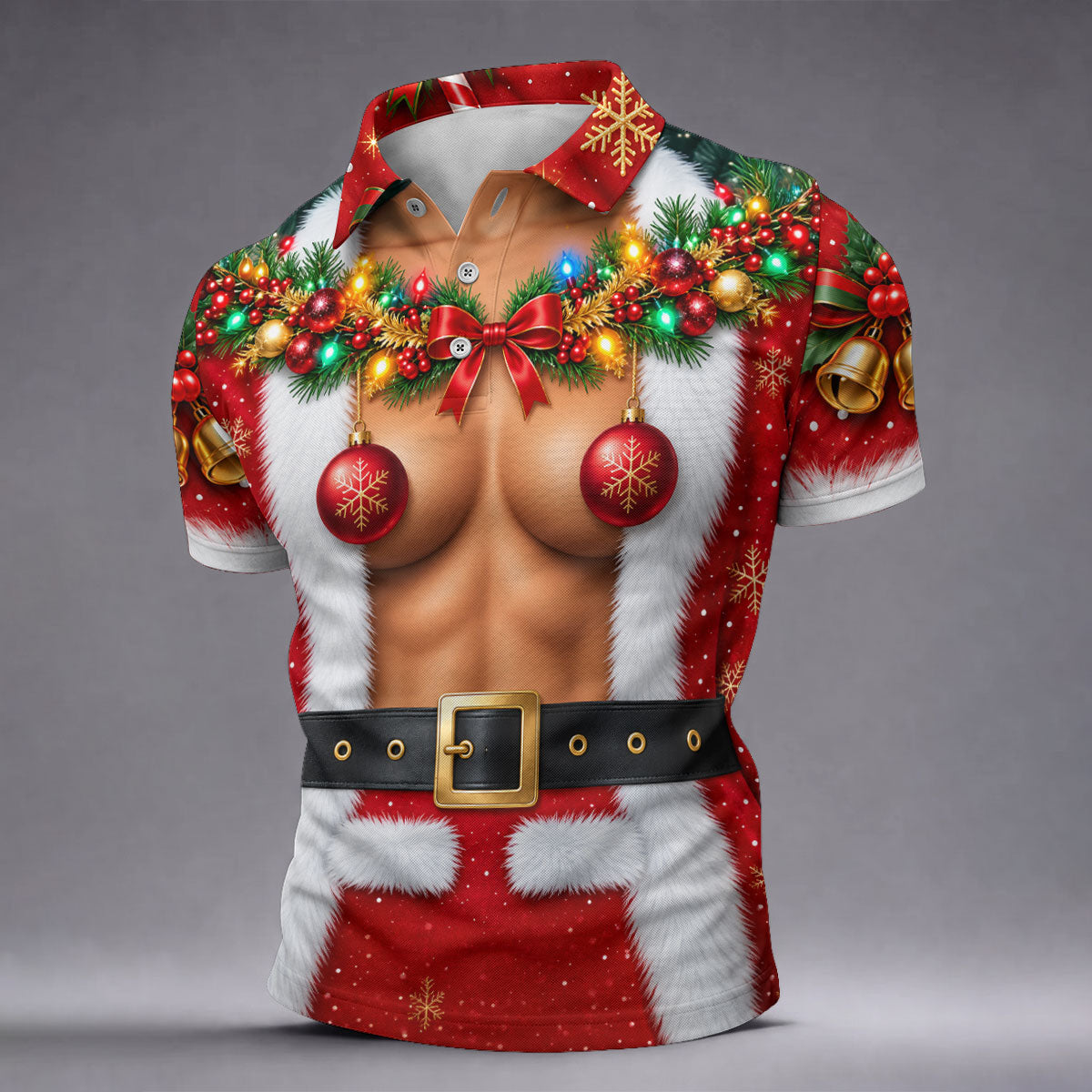 Ornament Pasties Santa Christmas Golf Shirt, Mens Golf Shirts, Funny Mens Golf Shirts