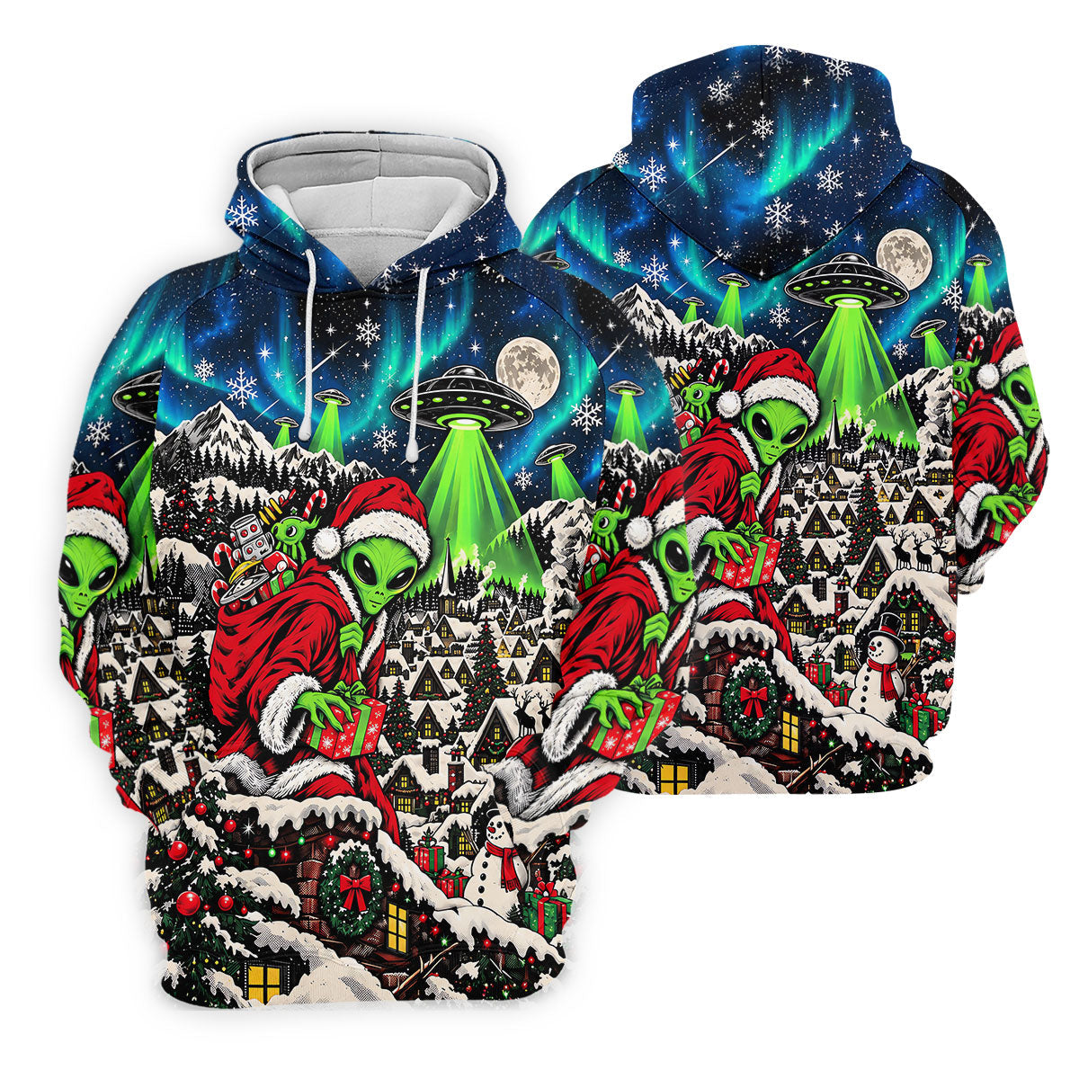 Alien Santa UFO Aurora Christmas Golf Shirt, Womens Golf Shirts, Womens Golf Clothing