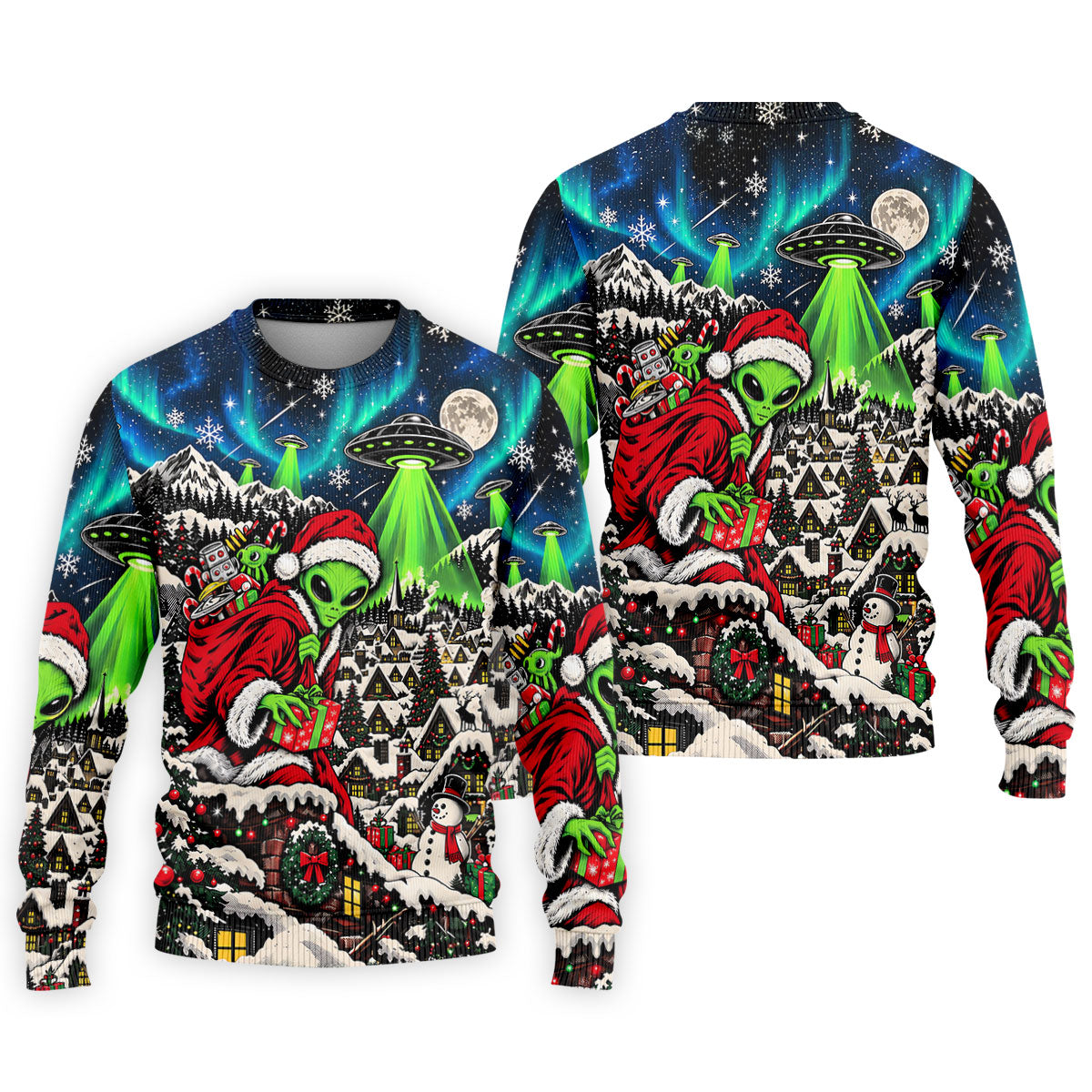 Alien Santa UFO Aurora Christmas Golf Shirt, Mens Golf Polo, Mens Holiday Golf Shirts