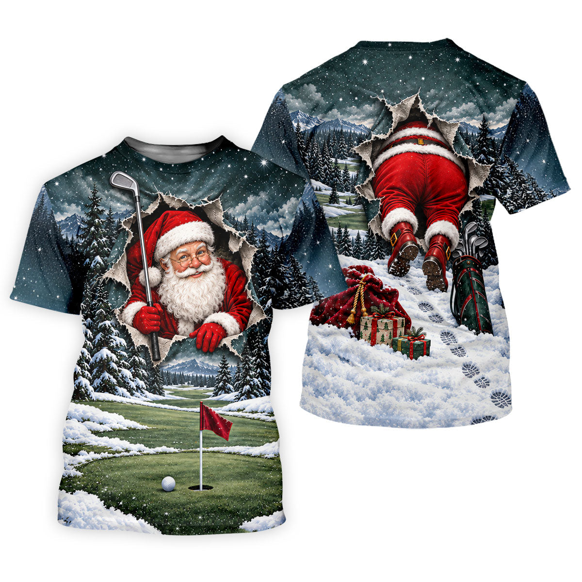 Santa Peeking Golf Green Christmas Golf Shirt, Golf Polo For Men, Mens Golf Polo