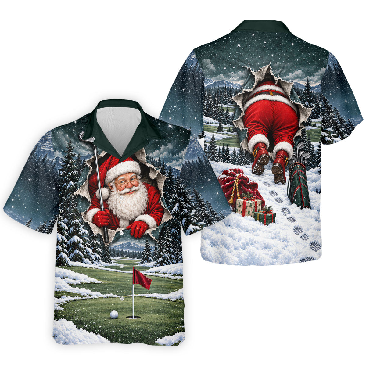 Santa Peeking Golf Green Christmas Golf Shirt, Golf Polo For Men, Mens Golf Polo