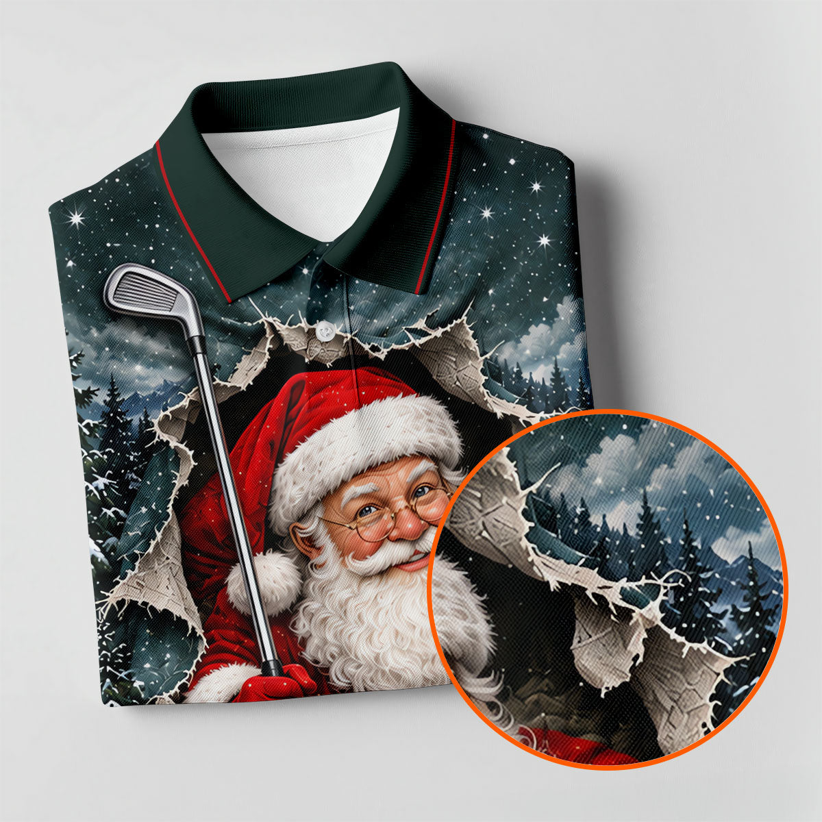 Santa Peeking Golf Green Christmas Golf Shirt, Golf Polo For Men, Mens Golf Polo