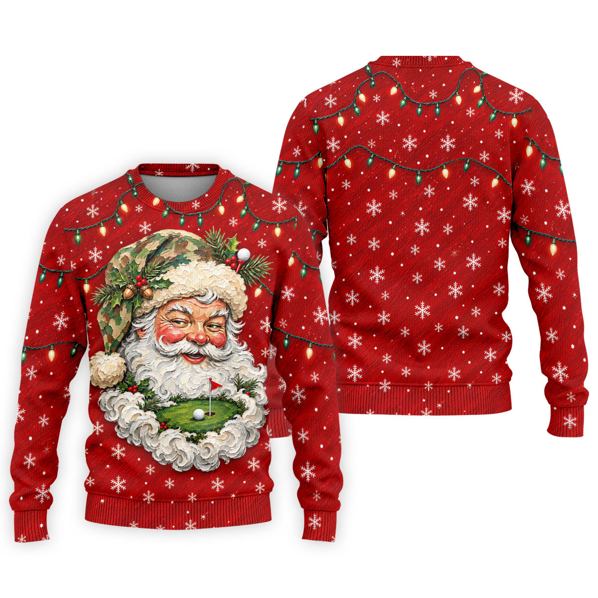 Camo Hat Santa Face Christmas Golf Shirt, Mens Holiday Golf Shirts, Mens Golf Apparel