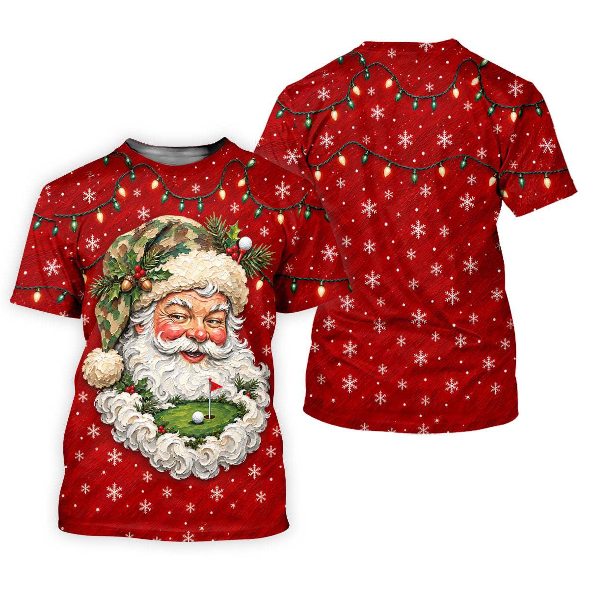 Camo Hat Santa Face Christmas Golf Shirt, Mens Holiday Golf Shirts, Mens Golf Apparel